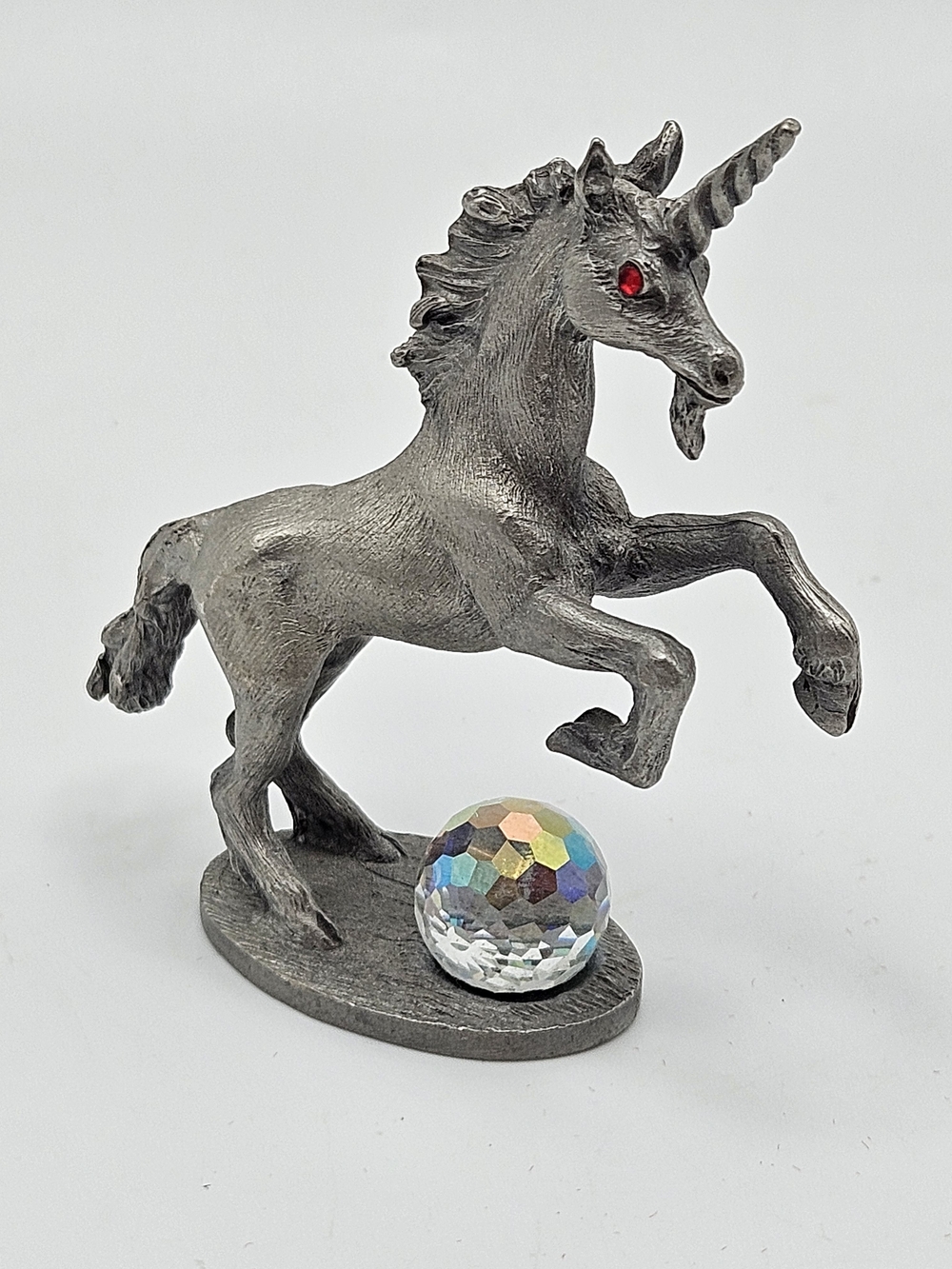 VINTAGE Spoontiques Pewter Unicorn Iridescent Crystal Ball 3" 504 1986 Fantasy